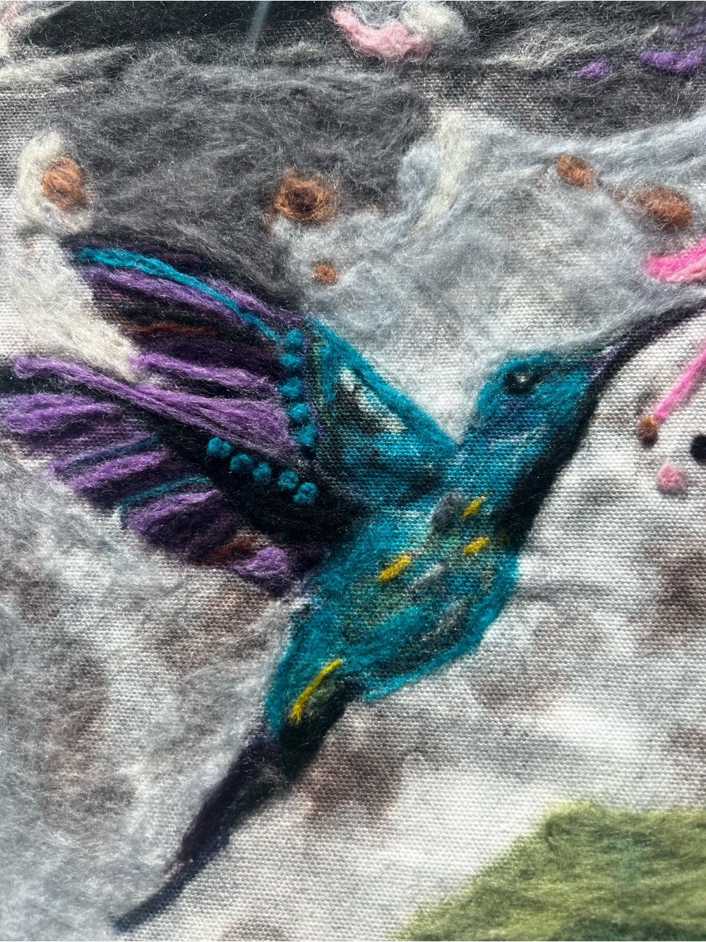 Hand Crafted Teal and Pink Hummingbird Felt Wall Art